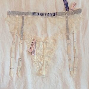 VS rhinestone garter belt & matching lace thong